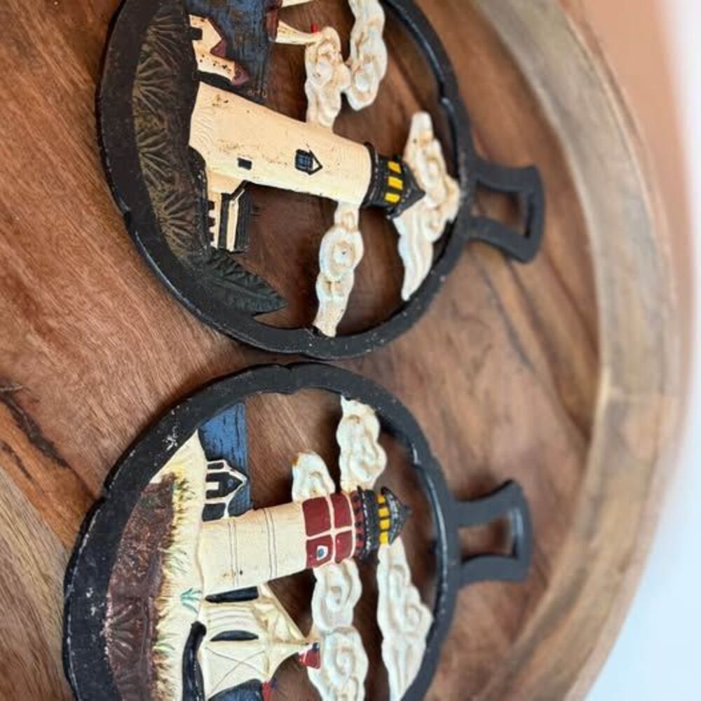 Vintage Cast Iron Lighthouse Trivets - Set of 2
